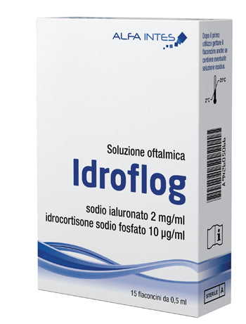 Soluzione oftalmica idroflog a base di ialuronato di sodio e idrocortisone sodio fosfato 15 flaconcini da 0,5 ml