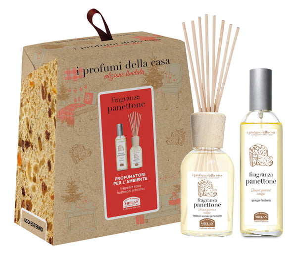 HELAN - I profumi della casa set panettone 1 spray ambiente 100 ml + bastoncini aromatici ambiente 100 ml