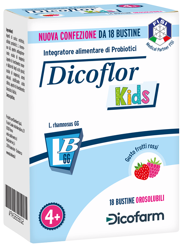 Dicoflor kids 18 bustine orosolubili gusto frutti rossi