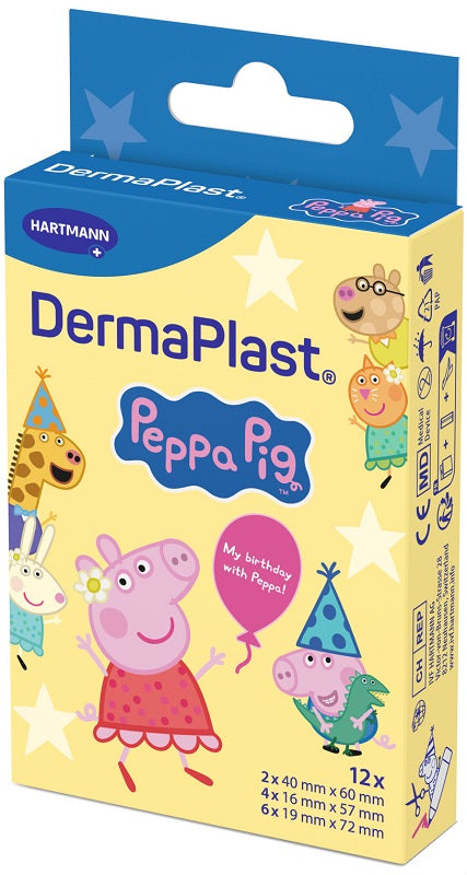 Cerotto piccole ferite dermaplast peppa pig 2 pezzi da 40x60 mm + 4 pezzi da 16x57 mm + 6 pezzi da 19x72 mm