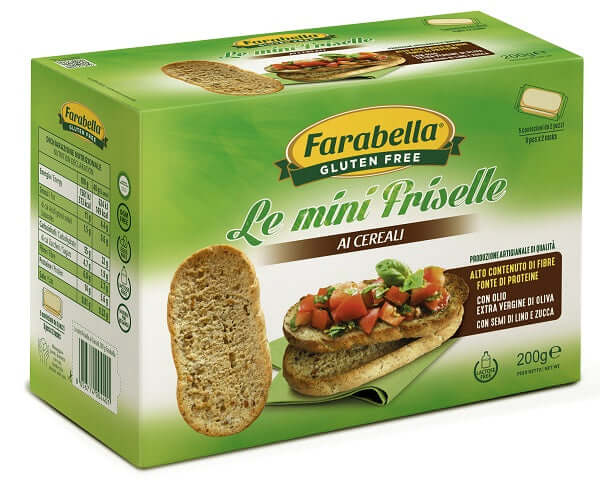 Farabella gluten free le mini friselle ai cereali con olio extra vergine di oliva con semi di lino e zucca senza lattosio 5 confezioni x 40 g