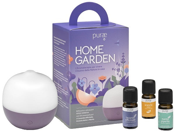 Purae kit home garden diffusore piper verbena con 3 olii essenziali bio 5 ml