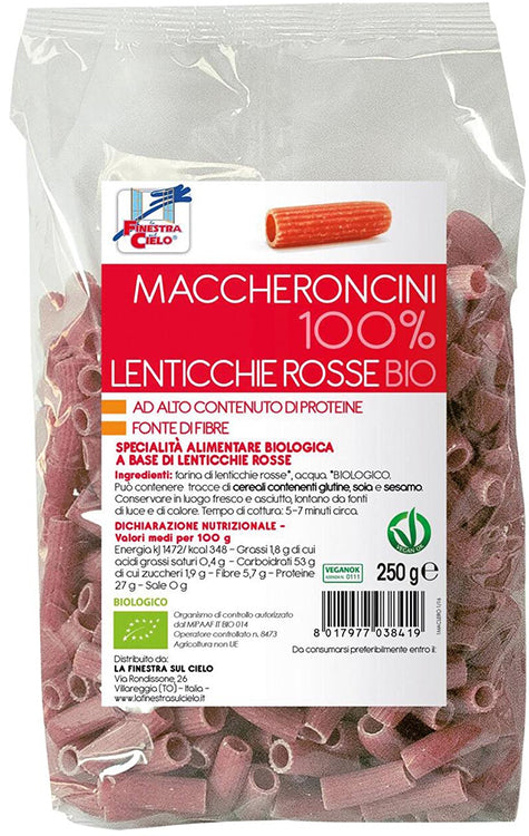 La finestra sul cielo maccheroncini lenticche rosse bio 250 g