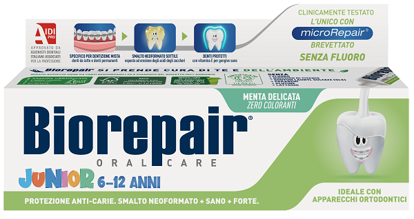 Biorepair oral care junior 6-12 anni dentifricio protezione anti carie smalto neoformato alla menta delicata 75 ml