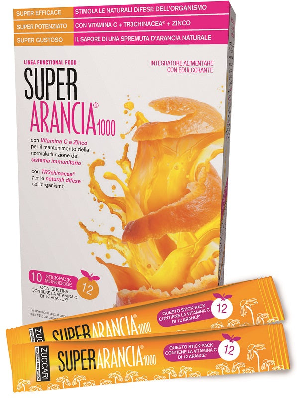 Super naranja 1000 10 sticks monodosis de 3,7g complemento alimenticio con edulcorante