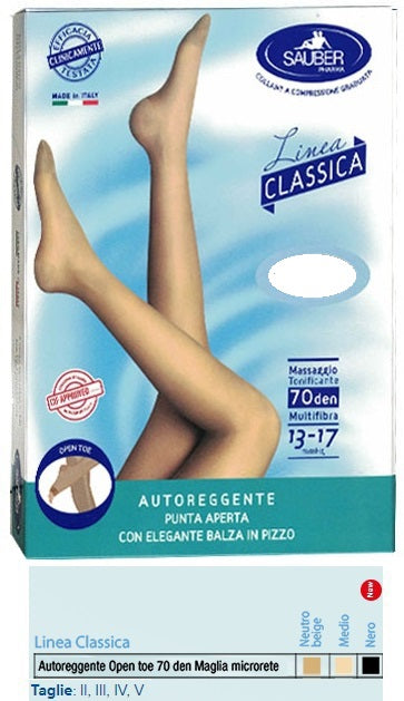 Sauber autoreggente open toe maglia microrete 70 den colore neutro beige taglia 2 linea classica