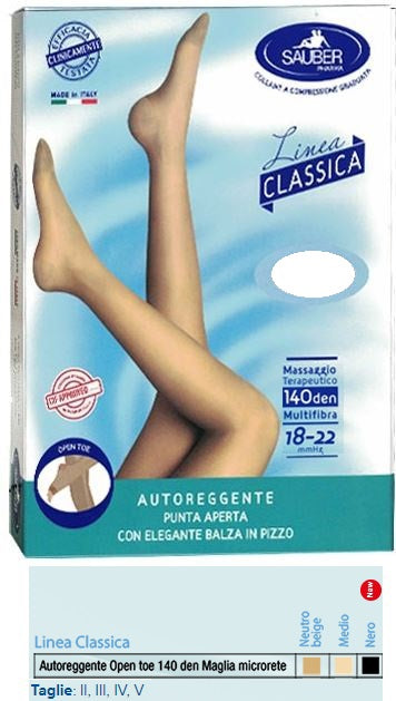 Sauber autoreggente open toe maglia microrete 140 den colore neutro beige taglia 3 linea classica