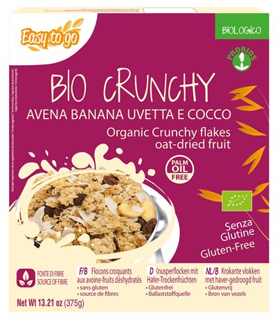 Easy to go crujiente de avena ecológico plátano pasas y coco 375 g