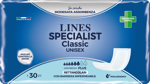 Lines especialista pañal clásico rectangular con barrera 30 piezas