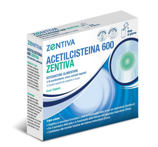 Acetilcisteina 600 zentiva 10 bustine bipartite gusto tropical