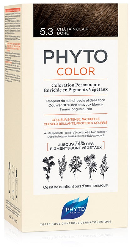 Phytocolor 5,3 castano chiaro dorato latte + crema + maschera + paio di guanti