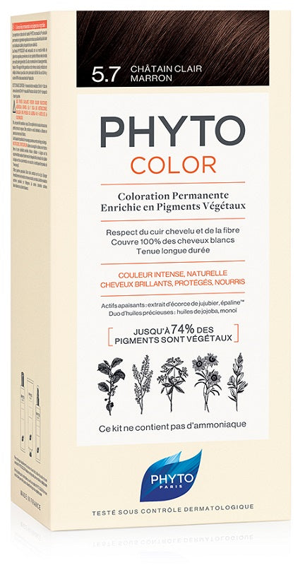 Phytocolor 5.7 marrón claro leche pastilla + crema + mascarilla + 1 par de guantes