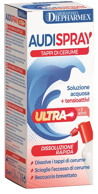 Audispray ultra +3 anni soluzione acquosa + tensioattivi spray tappi di cerume 20 ml