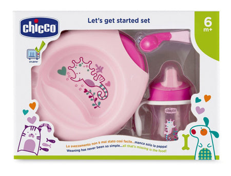 Chicco 6m+ pink baby food set with pink spoon