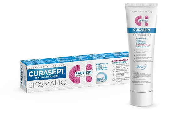 CURASEPT - Biosmalto - dentifricio baby-kid da 6 mesi a 6 anni gusto fragola senza fluoro 50 ml