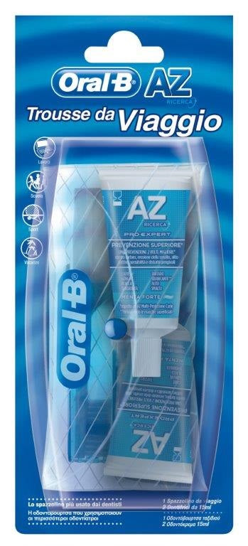 Oralb trousse da viaggio spazzolino + 2 dentifrici 15ml