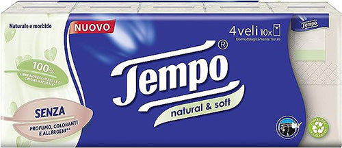 Tempo fazzoletti natural&soft 10 pezzi da 9 fazzoletti