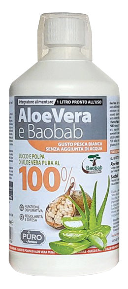 Zumo puro y pulpa de aloe vera 100% + melocotón blanco de baobab 1 litro