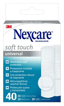 Cerotto preparato 3m nexcare soft touch universal 3 misure 20 cerotti 19x72mm + 10 cerotti 25x72mm + 10 cerotti tondi 22,5mm