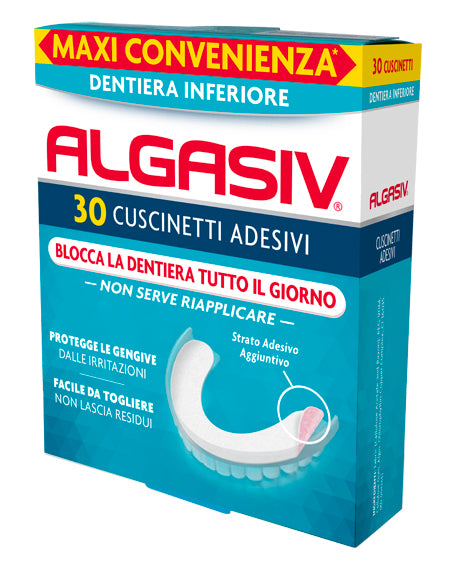 Adhesivo Algasiv para dentadura inferior 30 piezas.