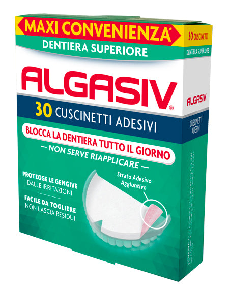 Adhesivo Algasiv para dentaduras postizas superiores 30 piezas