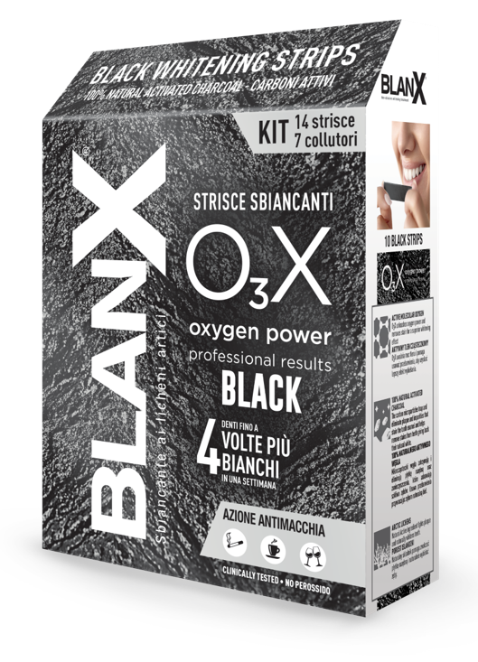 Blanx o3x tiras blanqueadoras y antimanchas negras 14 piezas