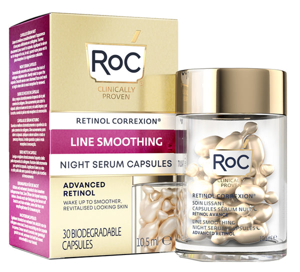 Roc retinol correxion line smoothing night face serum 30 capsules