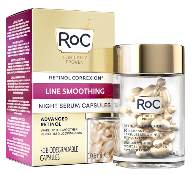 Roc retinol correxion line smoothing night face serum 30 capsules