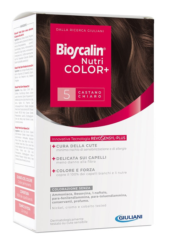 Bioscalin nutricolor plus 5 light brown colouring cream 40 ml + developer cream 60 ml + shampoo 12 ml + final treatment conditioner 12 ml