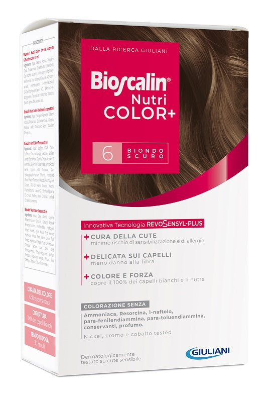 Bioscalin nutricolor plus 6 dark blonde colouring cream 40 ml + cream developer 60 ml + shampoo 12 ml + final treatment conditioner 12 ml