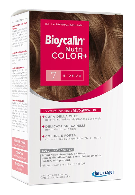 Bioscalin nutricolor plus 7 blond colouring cream 40 ml + cream developer 60 ml + shampoo 12 ml + final treatment conditioner 12 ml