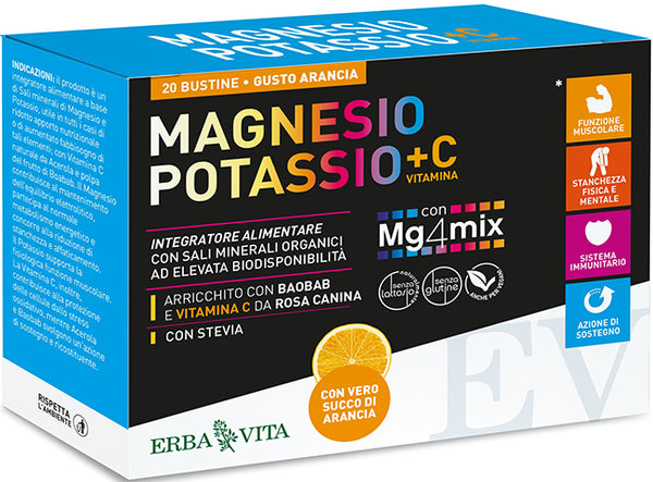 Magnesio potassio +c vitamina gusto arancia 20 bustine da 3,8 g