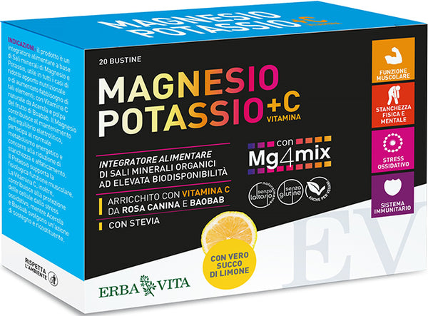 Magnesio potassio +c vitamina gusto limone 20 bustine da 3,8 g