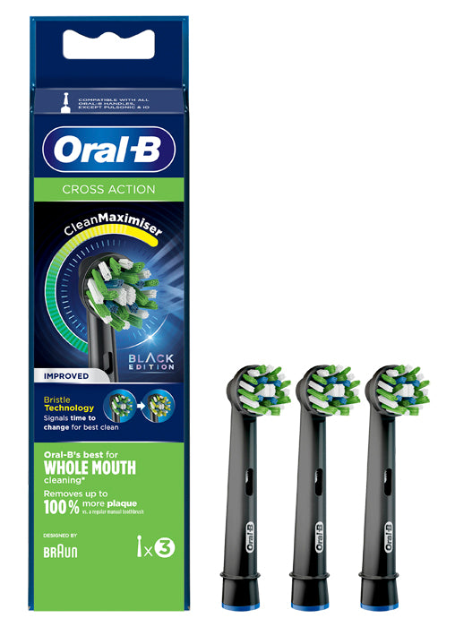 Oralb cross action black eb50 electric toothbrush heads 3 pieces