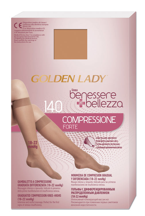 GOLDEN LADY - Benessere+Bellezza - Gambaletto a compressione graduata 140 den 18-22 mmhg playa, taglia XL
