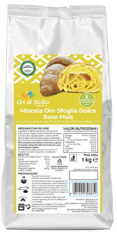 Ori di Sicilia gold mix masa de hojaldre dulce con base de maíz 1 kg