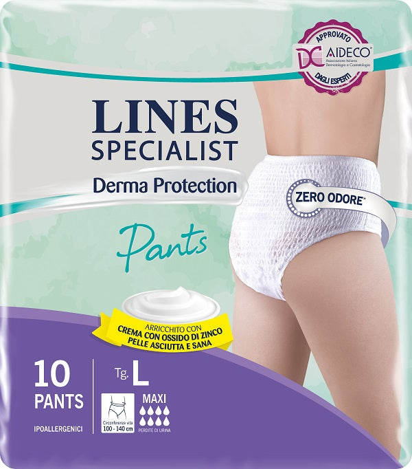 Pañales para incontinencia líneas especialistas derma pantalones maxi l 10 piezas