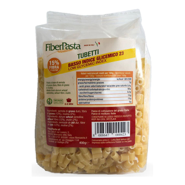 Fiberpasta tubetti da brodo senza uovo a basso indice glicemico 400 g