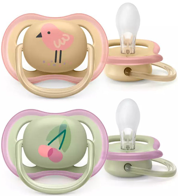 Avent Ultra Air Pacifier 0-6m Female Cherry/Bird 2pcs