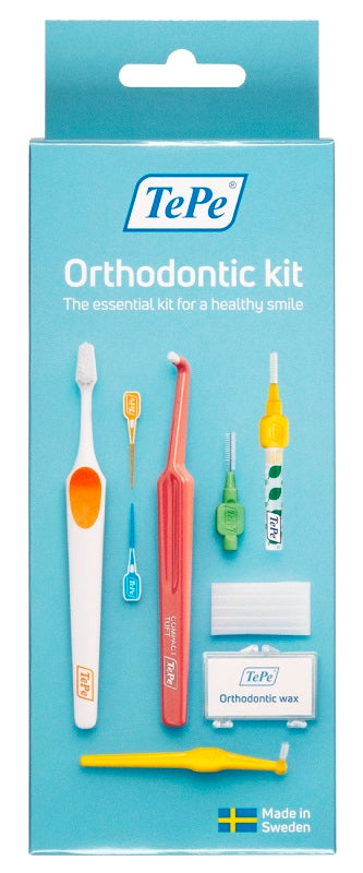 Tepe orthodontic kit 1 spazzolino supreme compact + 1 spazzolino compact tuft + 2 scovolini + 1 tepe angle + 2 tepe easypick xs/s + 2 tepe easypick m/l + 1 orthodontic wax