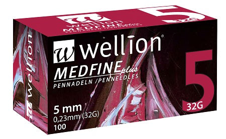 Wellion medfine plus 5 aguja para pluma de insulina calibre 32 longitud 5 mm 100 piezas