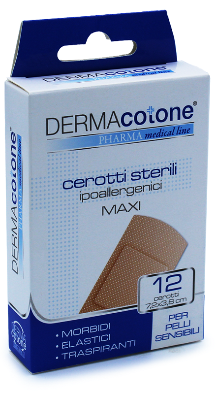 Cerotto ipoallergenico dermacotone maxi 7,2x3,8cm 12 pezzi