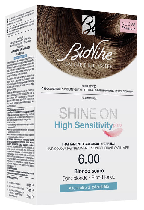 Shine on high sensitivity plus biondo scuro 6,00 rivelatore in crema 75 ml + crema colorante 50 ml