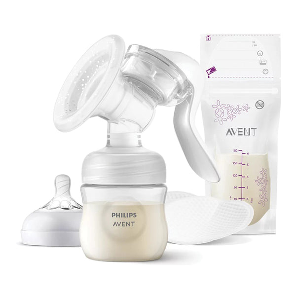 Avent natural manual breast pump + 4 breast pads and 5 milk storage bags