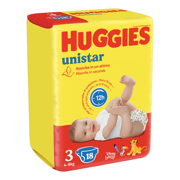 Huggies unistar base 3 pannolino 4 confezioni da 18 pezzi