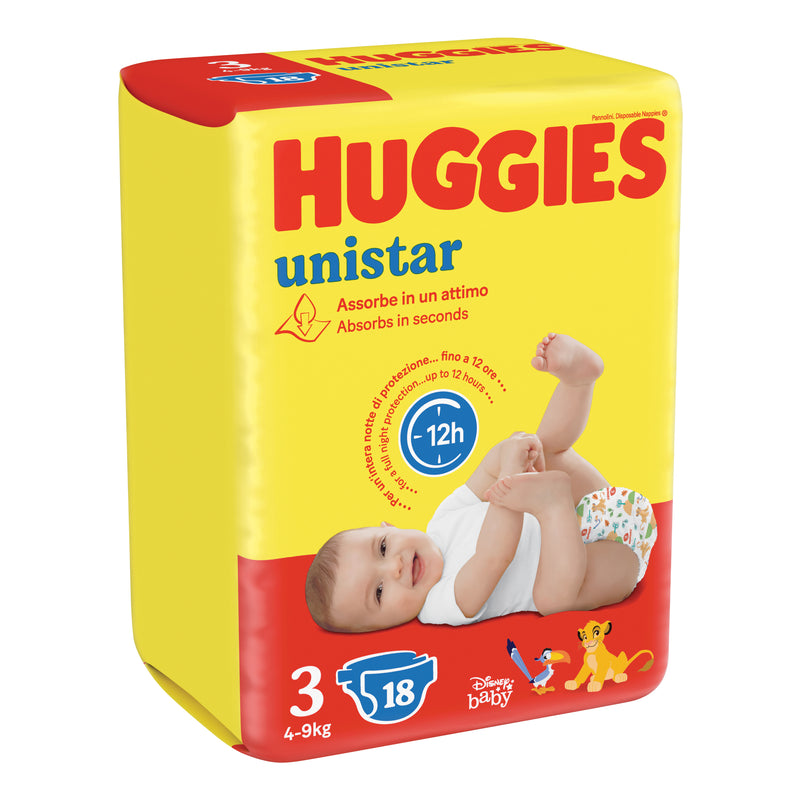 Huggies unistar base 3 pannolino 4 confezioni da 18 pezzi