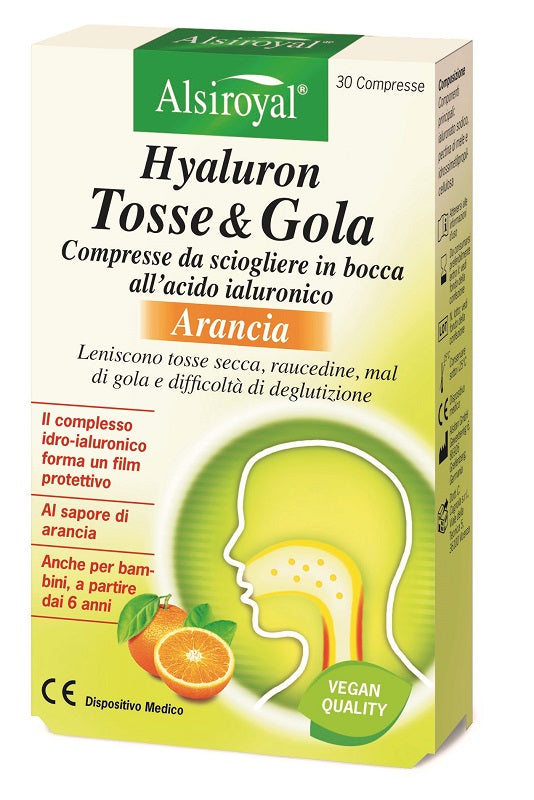 Hyaluron cough &amp; throat orange 30 tablets