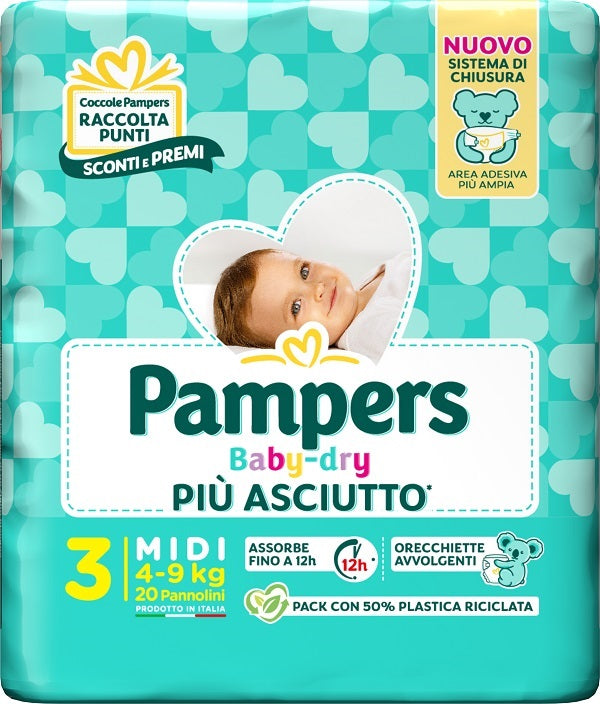 Pampers baby dry diaper downcount midi 20 pieces