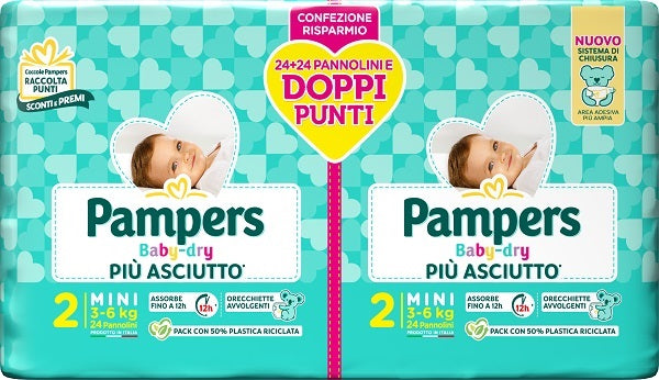 Pampers baby dry duo downcount mini pañal 48 piezas