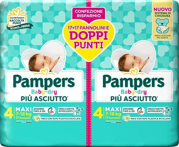 Pampers baby dry pannolino duo downcount maxi 34 pezzi